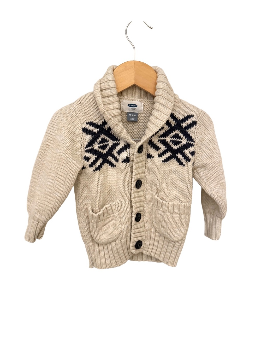 Old Navy Cream Cardigan Sweater with Navy Fair Isle